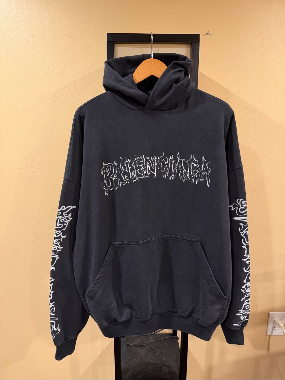 Balenciaga SS24 Metal DIY Gothic Outlined Logo Fade Wash Hoodie